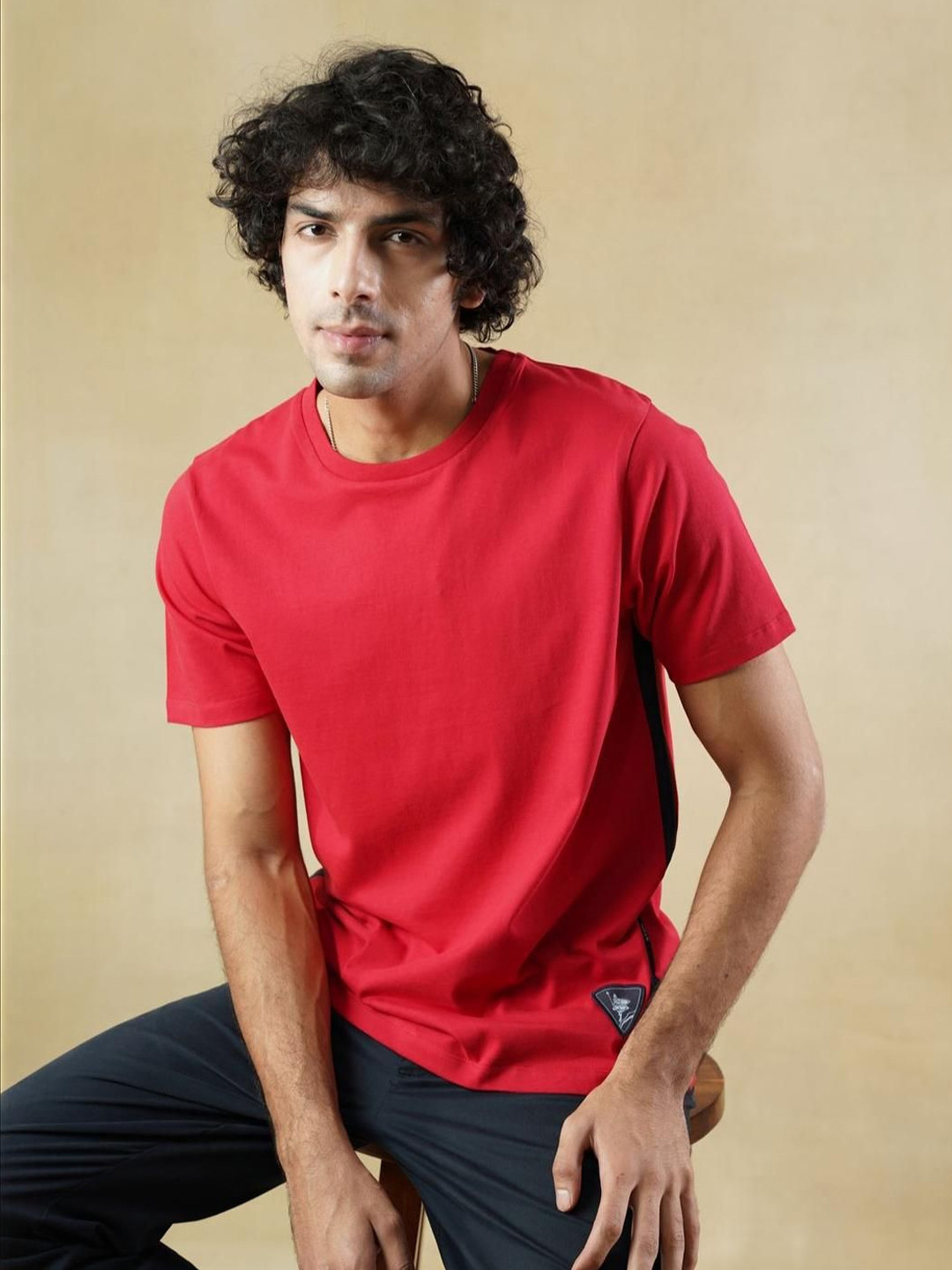 STOIK Men Brand Logo Pure Cotton Round Neck T-shirt