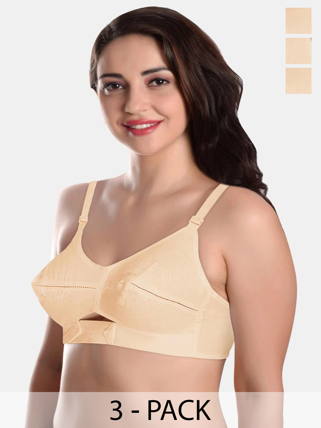 FEATHER LINE Pack of 3 Full Coverage solid Cream Bra