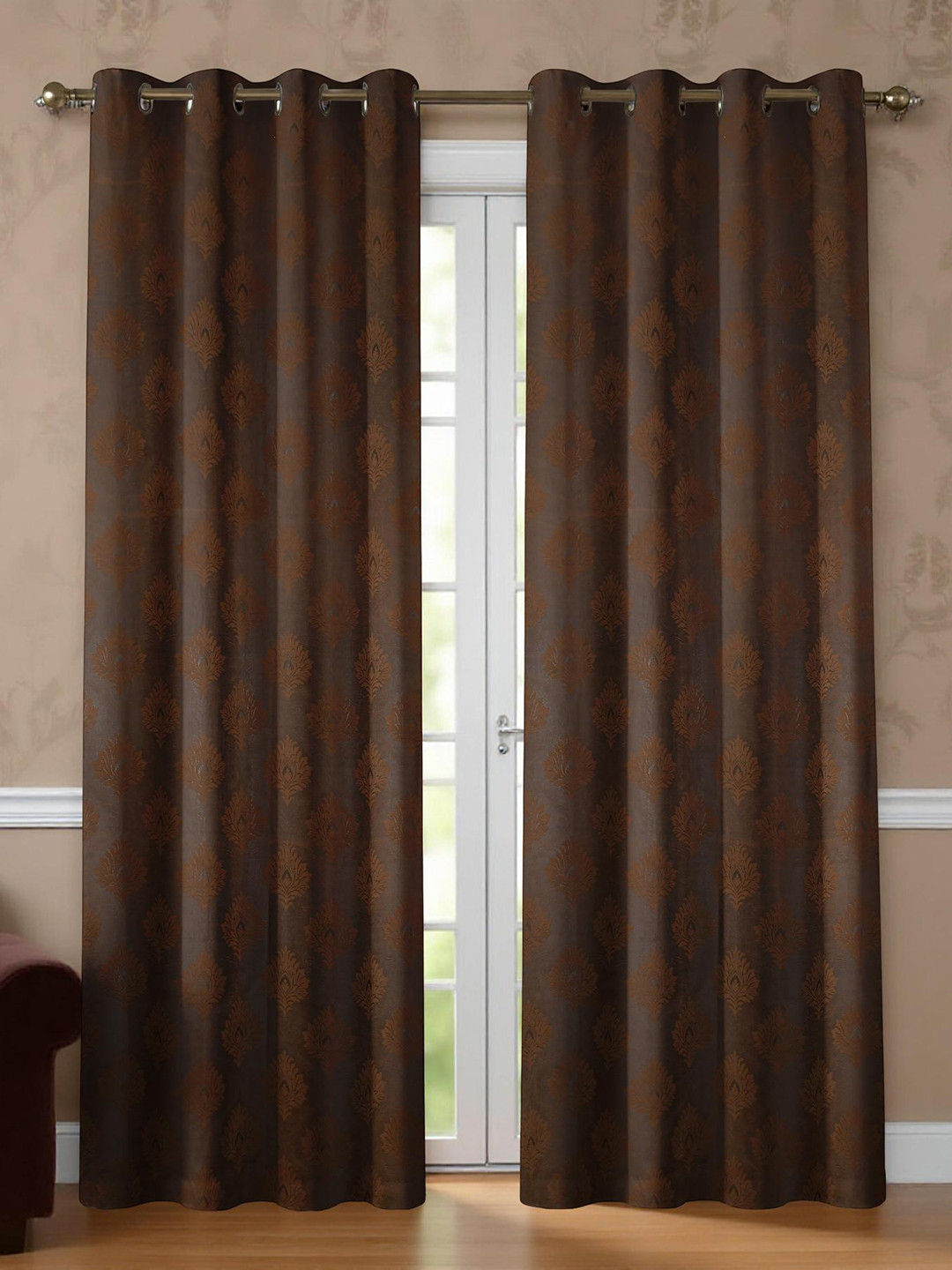 IVAZA Coffee Brown Set of 2 Floral Room Darkening Window