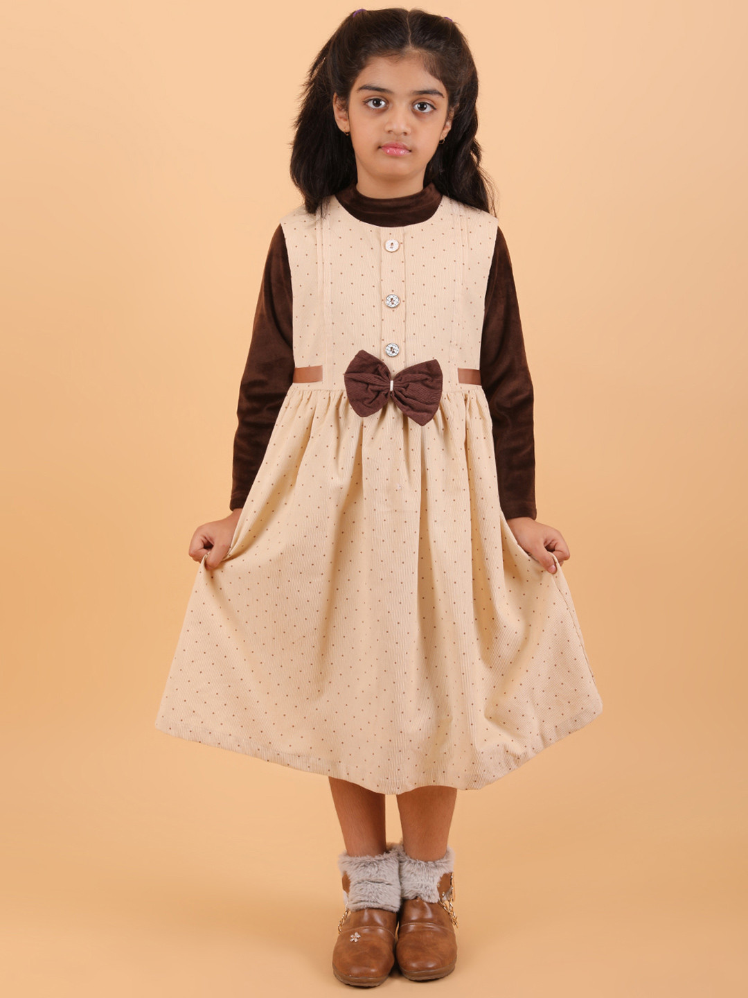 BAESD Girls Cotton A-Line Midi Dress & Bow Accent