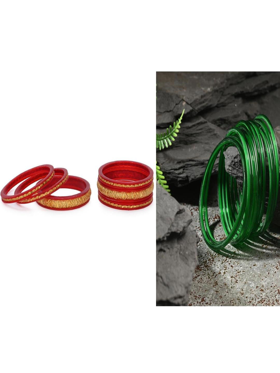 1ST TIME Set Of 18 Glass Artificial Stones Textured Bangles