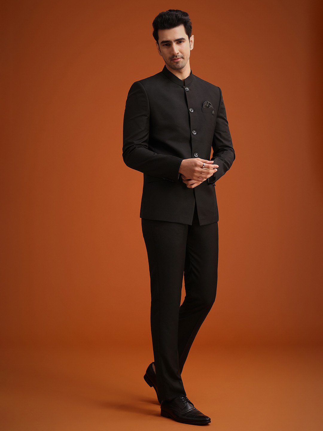 KALKI Fashion Single-Breasted Jodhpuri Three-Piece Suit With Pocket Square