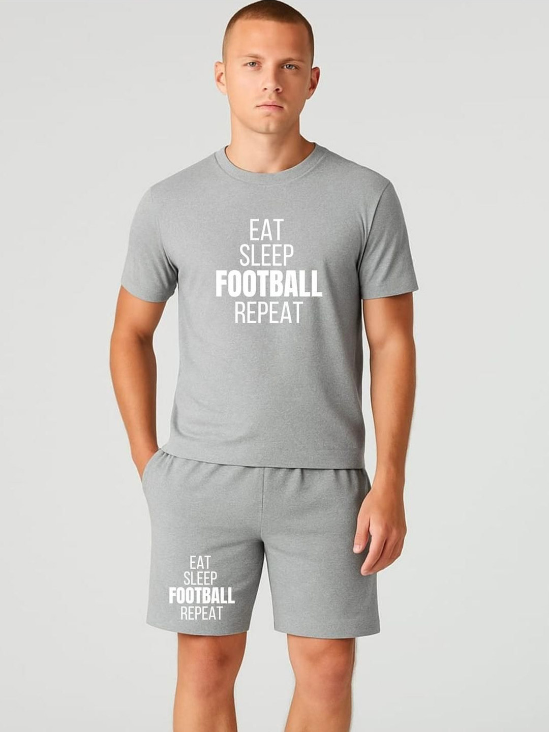 FABSTIEVE Men Eat Sleep Printed Round Neck T-Shirt With Shorts Co-ords