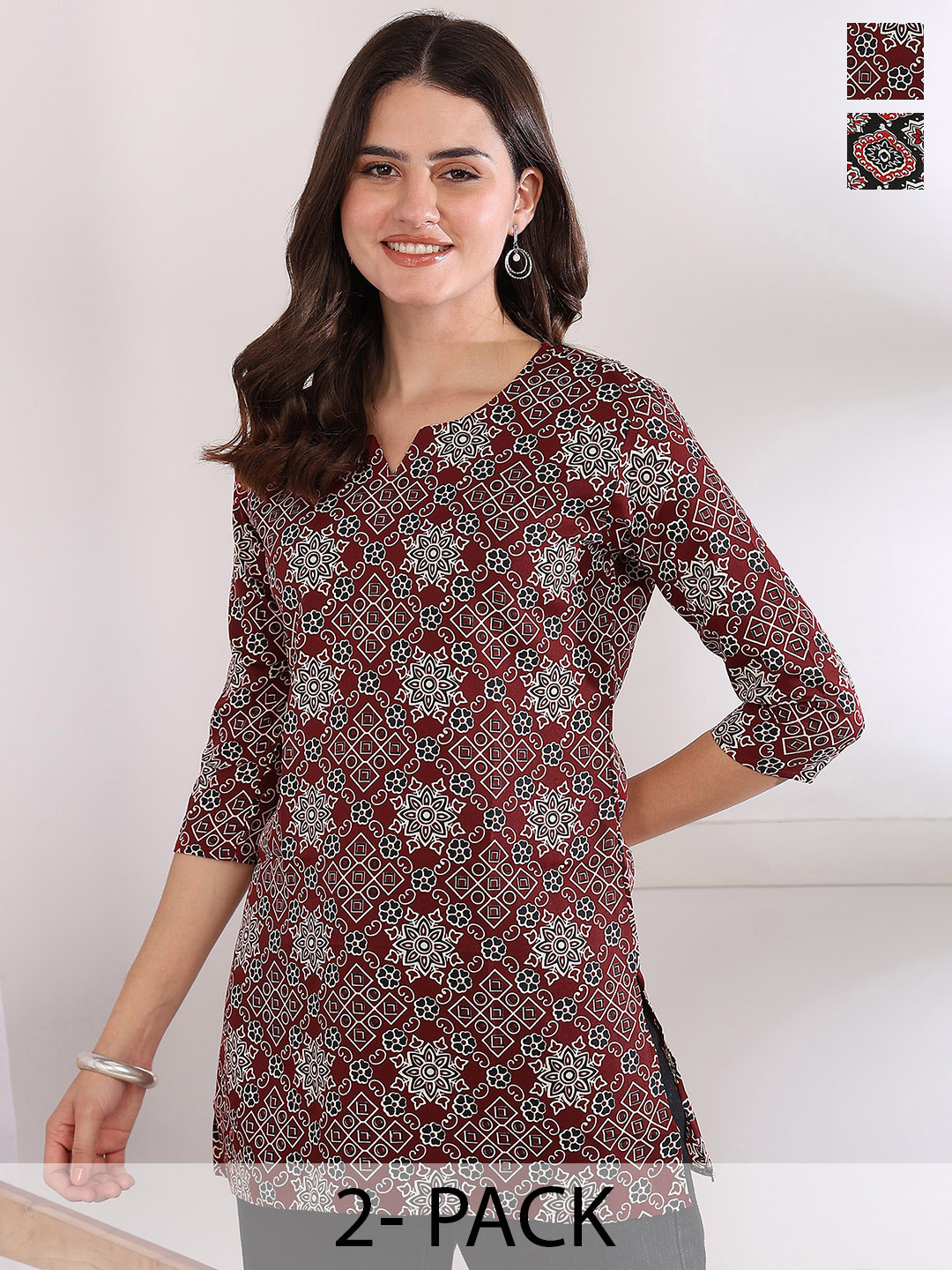 KILLARI Women Pack Of 2 Poly Crepe Printed Straight Kurtis