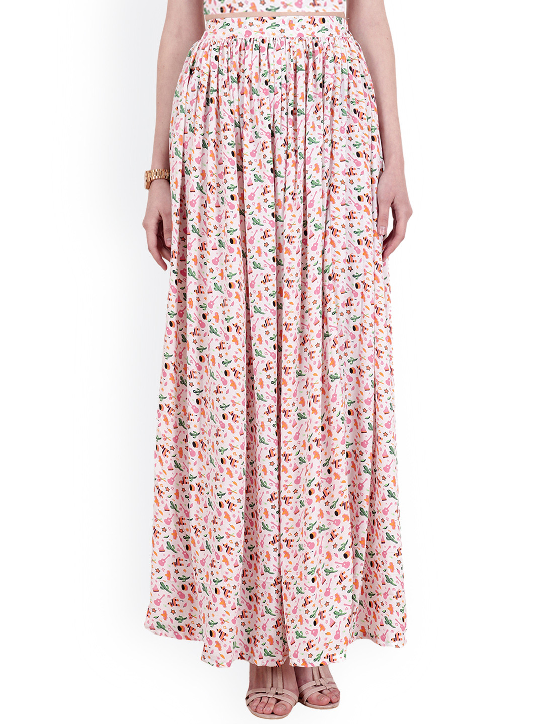 SCORPIUS Pink Flared Maxi Skirt