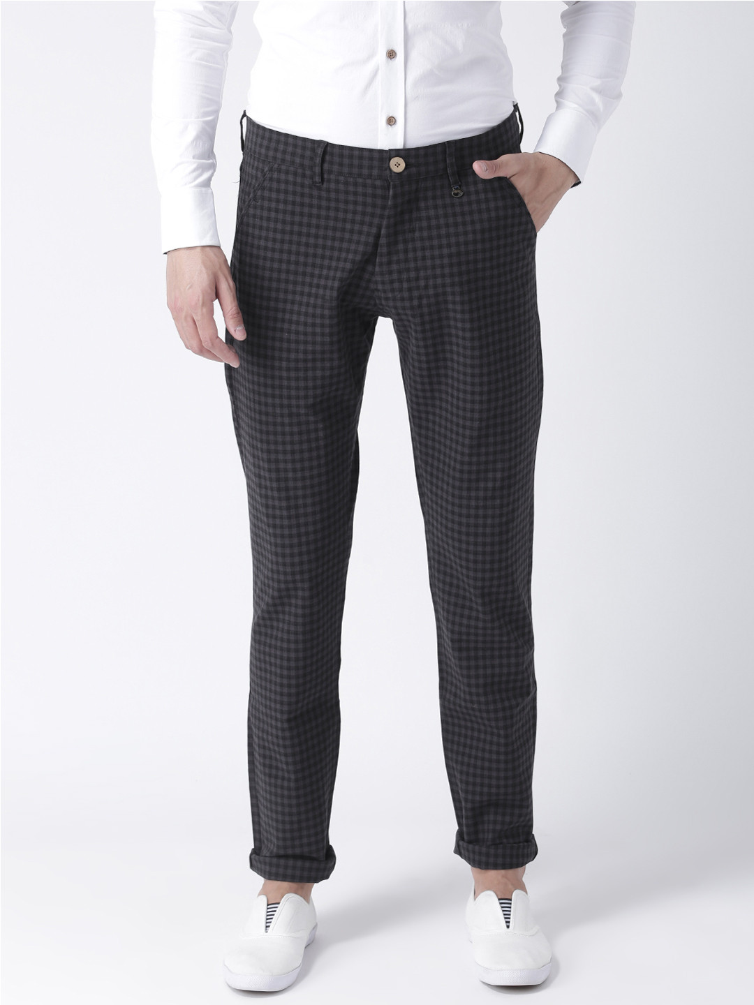 checked chino trousers