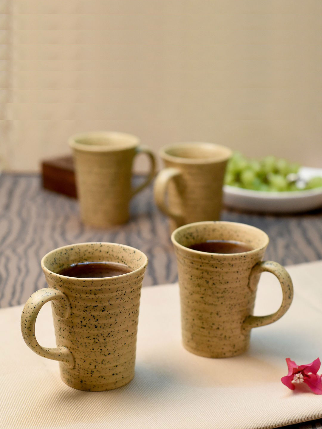Unravel India Beige Ceramic Handmade 6 Piece Mugs-150ml