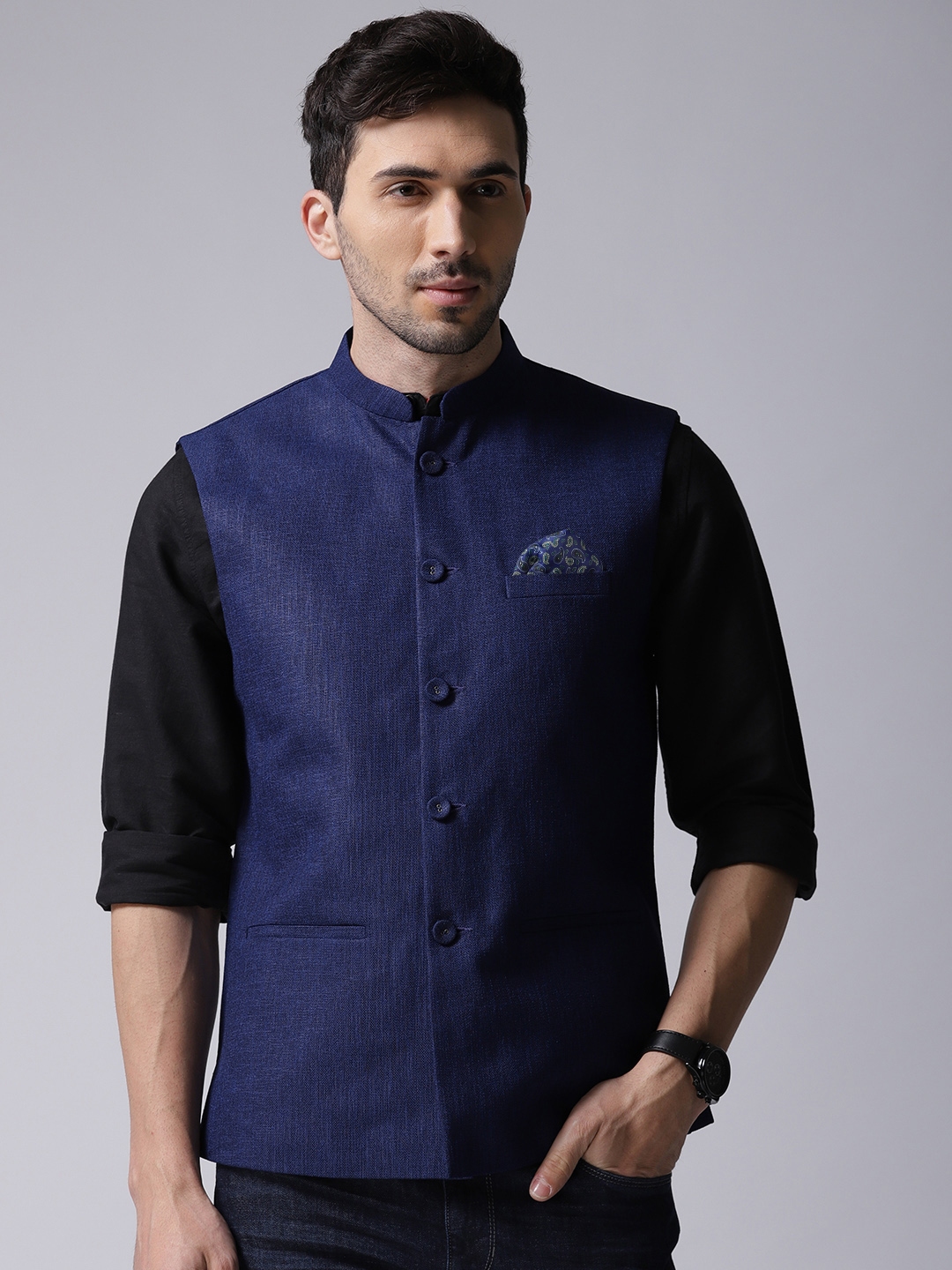Buy Blue Ombre Embroidered Khadi Nehru Jacket by AIRAVATA MEN at Ogaan  Online Shopping Site