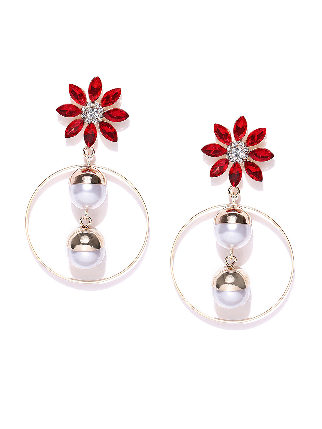Jewels Galaxy Red Luxuria Gold-Plated Handcrafted Floral Drop Earrings