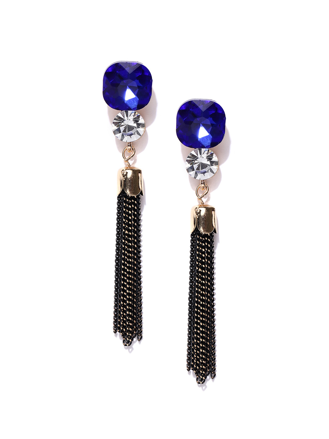 Jewels Galaxy Blue & Black Luxuria Gold-Plated Handcrafted Tasselled Drop Earrings