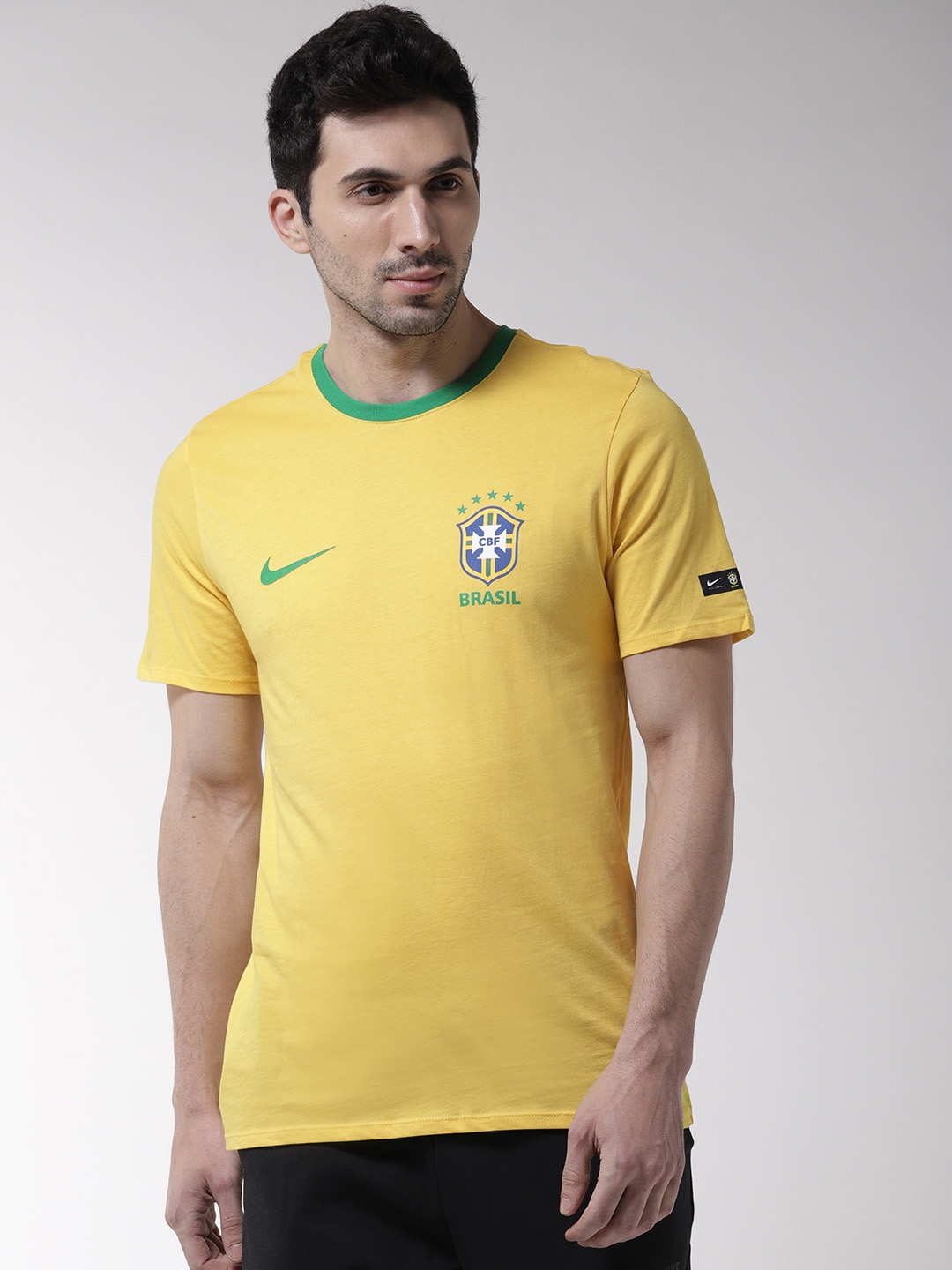 Nike Men Yellow Brazil CBF Crest Pure Cotton T-shirt