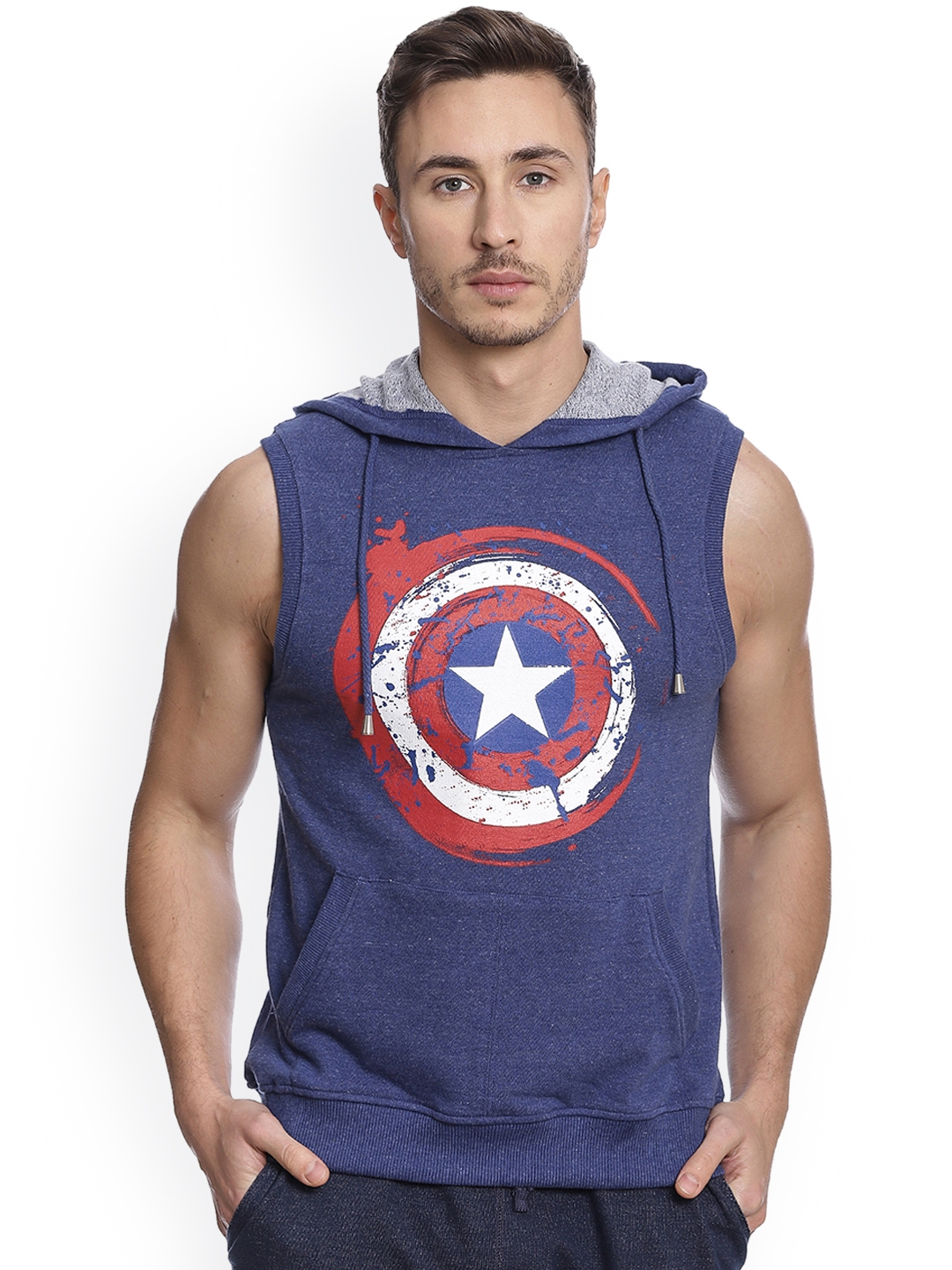 Free Authority Men Blue Captain America Printed T shirt