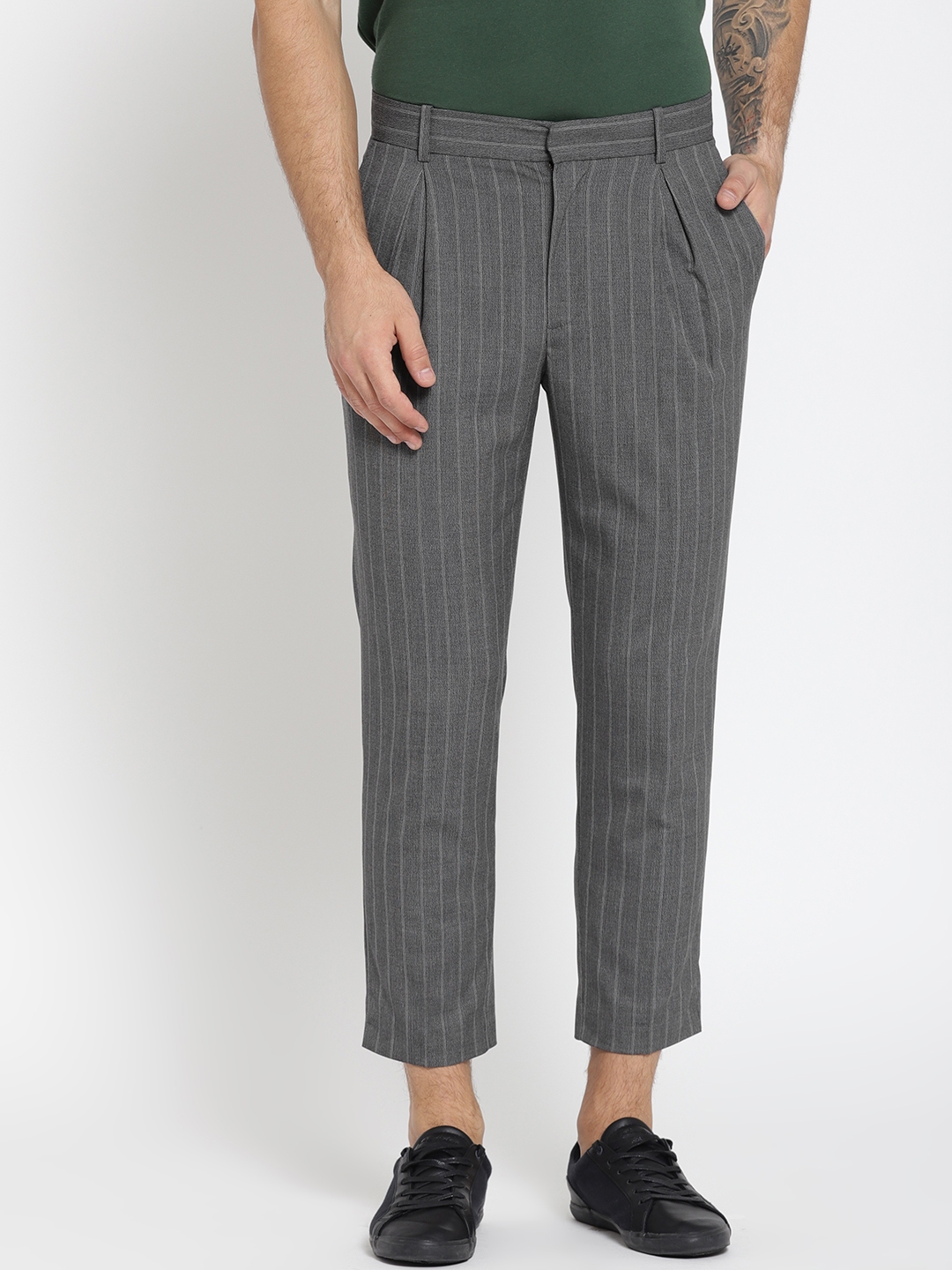 Buy MANGO MAN Grey Regular Fit Self Striped Cropped Trousers  Trousers for  Men 4043859  Myntra