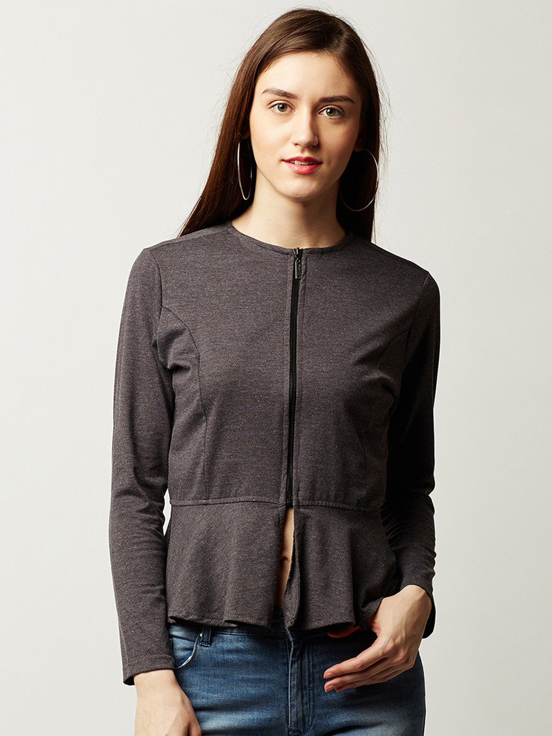 Miss Chase Women Grey Solid Lightweight Tailored Jacket