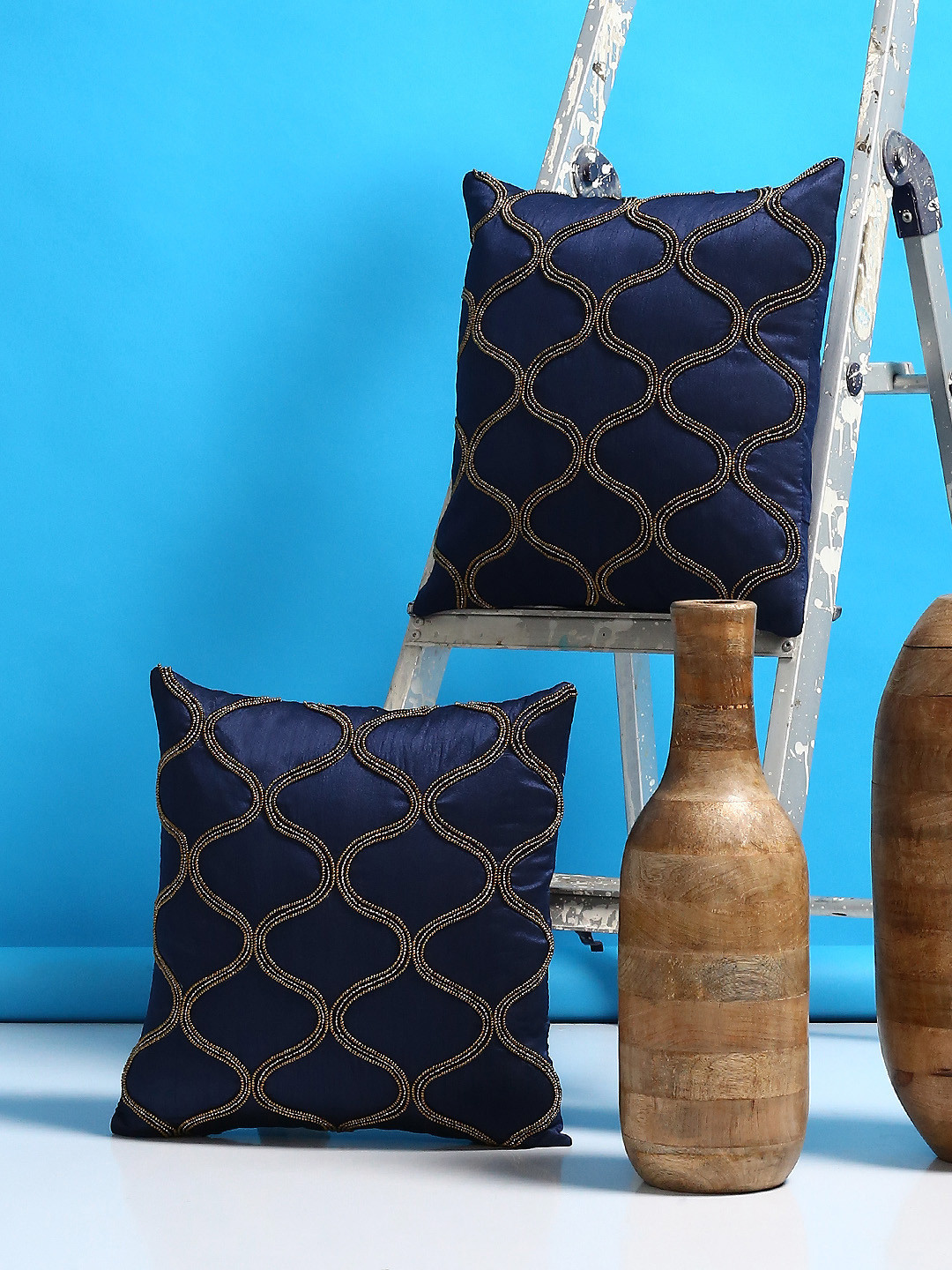 Alina decor Blue Set of 2 Solid Square Cushion Covers