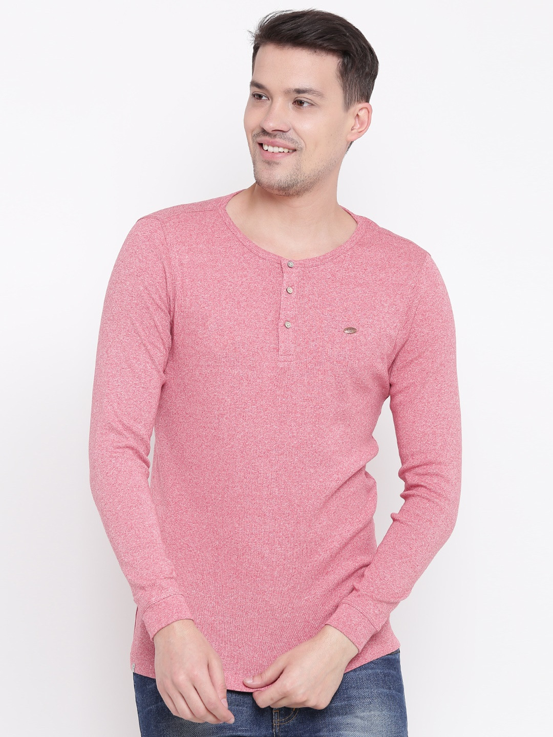 Numero Uno Men Pink Solid Henley Neck 