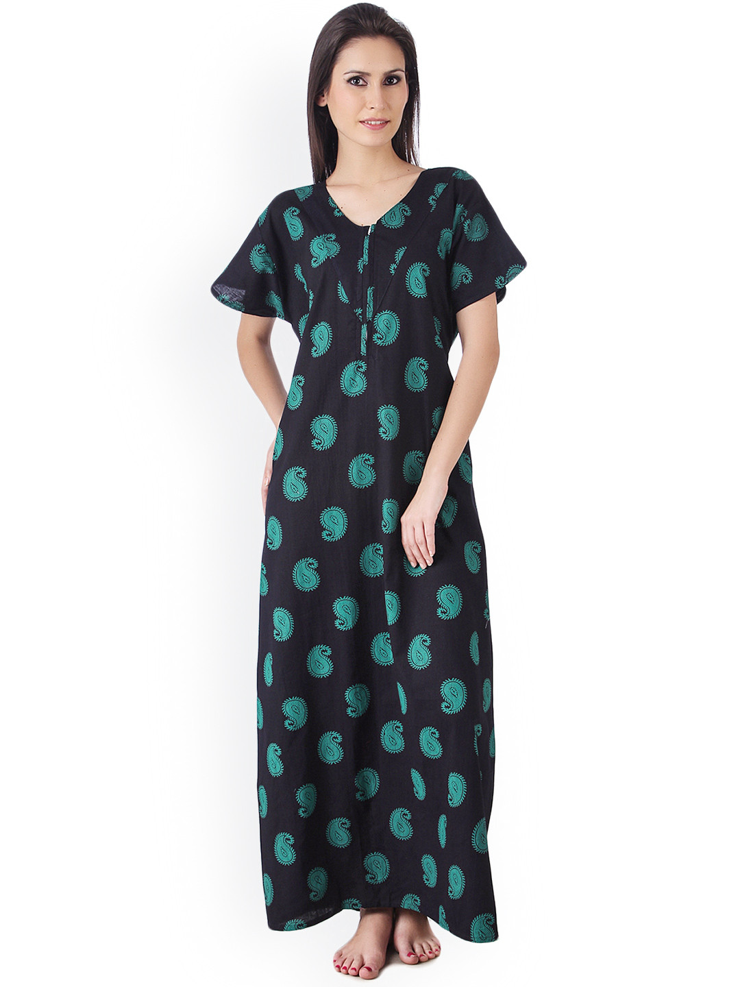 Masha Black Printed Maxi Nightdress NT4-9