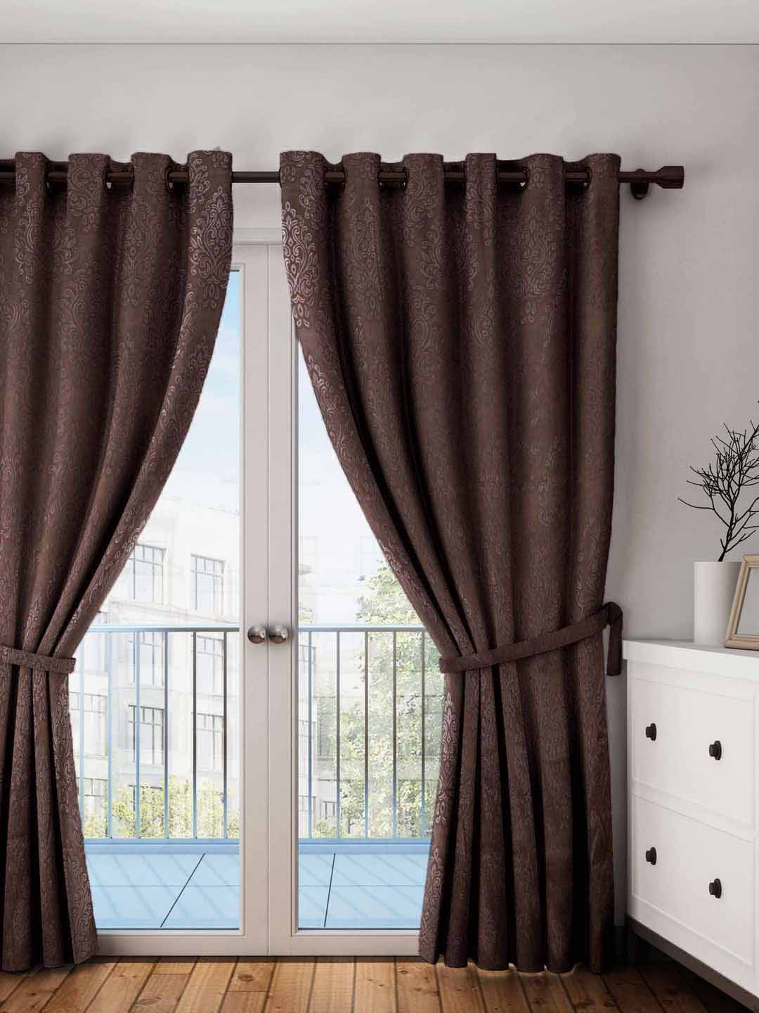 Swayam Chocolate Brown Blackout 110 GSM Single Long Door Curtain 54x108 Inches