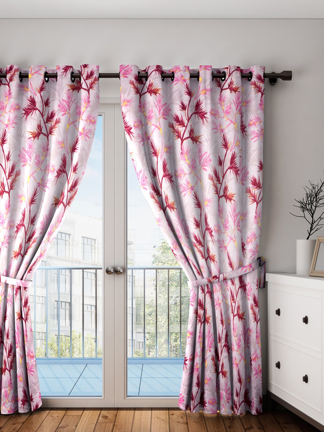 Swayam Pink White Set Of Single Door Curtains And Sheers For Uni 4145756 Myntra