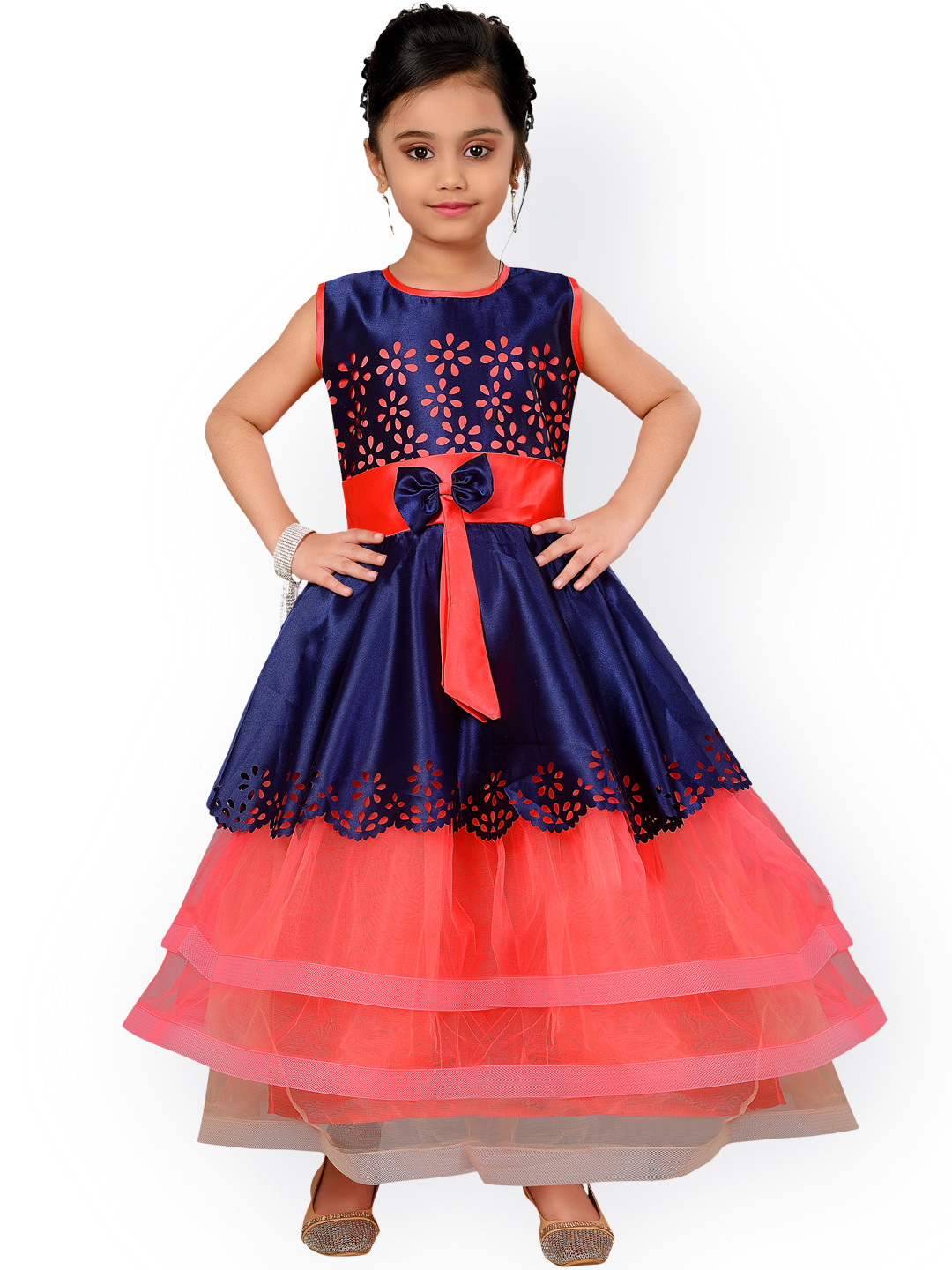 ADIVA Girls Coral Self Design Maxi Dress