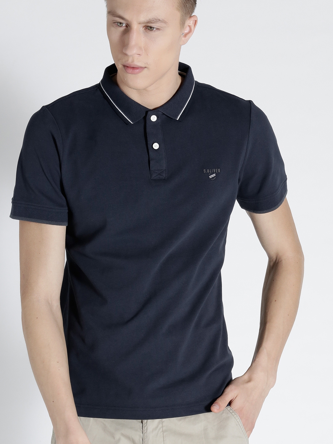 Zaklampen verhaal radar Buy S.Oliver Men Navy Blue Solid Slim Fit Polo Collar T Shirt - Tshirts for  Men 4242268 | Myntra