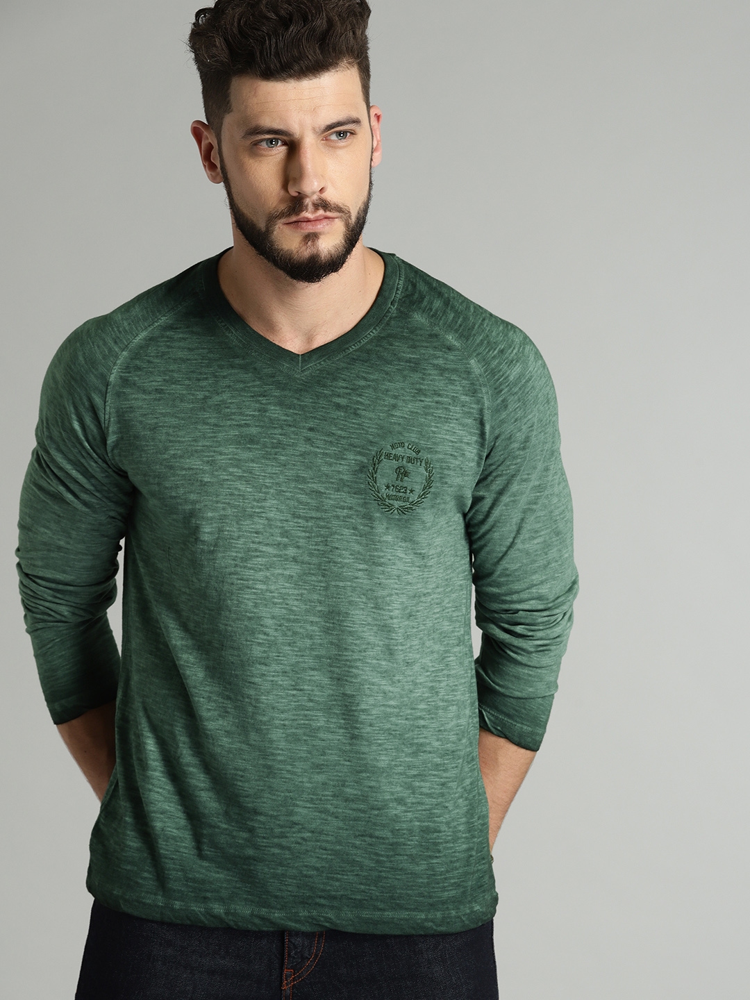 Roadster Men Green Dyed T-shirt