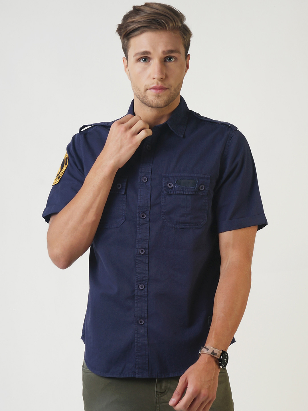 Blue Saint Men Navy Blue Smart Slim Fit Solid Casual Shirt