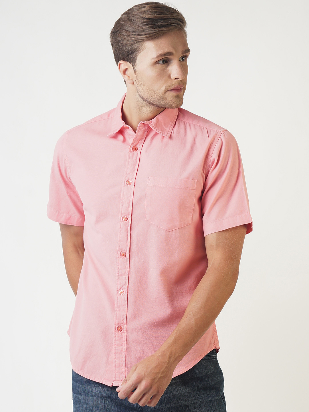 pink shirt blue jeans men