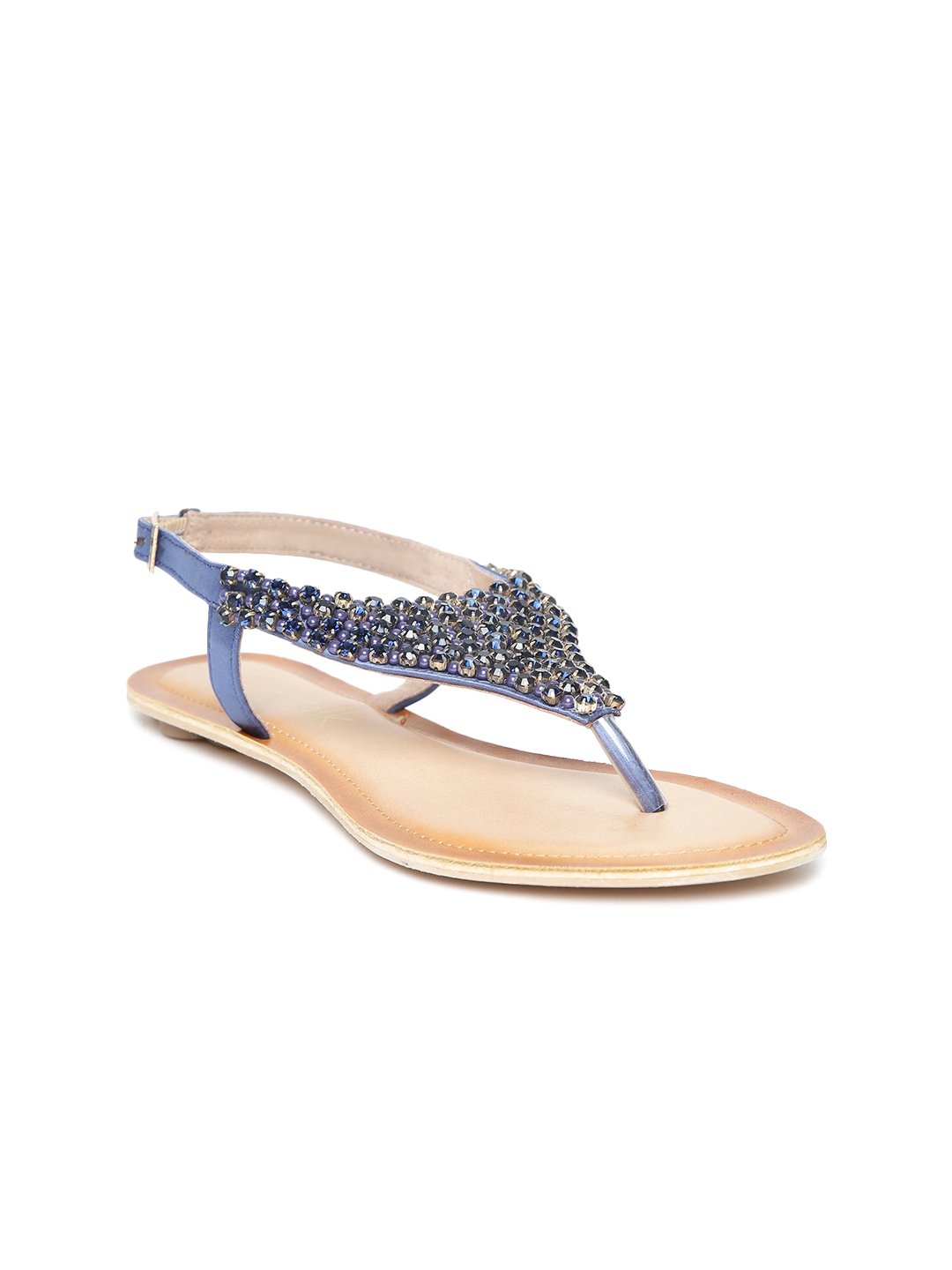 Buy Catwalk Women Blue Stone Studded Beaded Open Toe Flats
