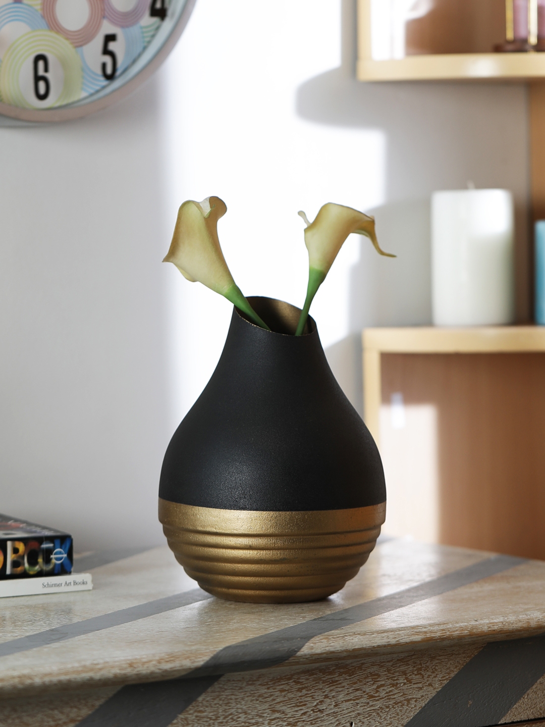 Buy HOME DECOR INDIA Black & Gold Toned Metal Flower Vase - Vases ...