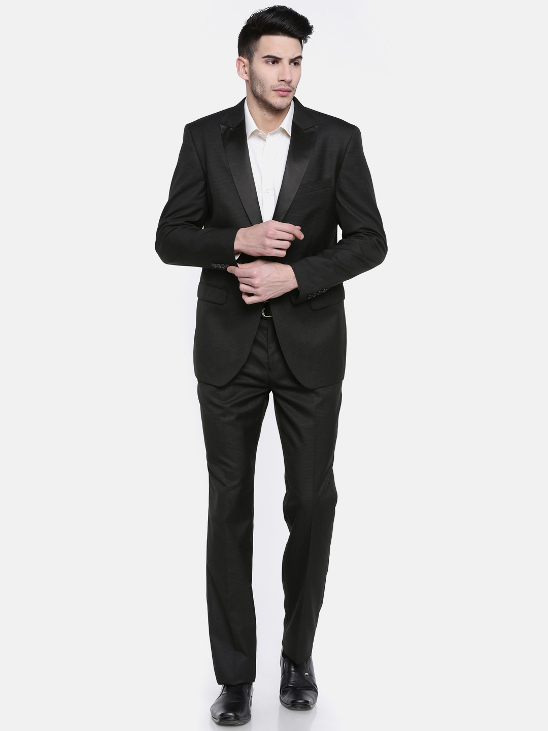 Oxemberg Men Charcoal Grey & Black Checked Single-Breasted Regular Fit Formal Suit