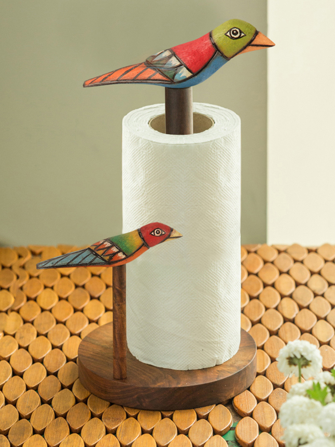ExclusiveLane Brown Sheesham Wood Bird Collection Handcrafted Tissue Roll Holder