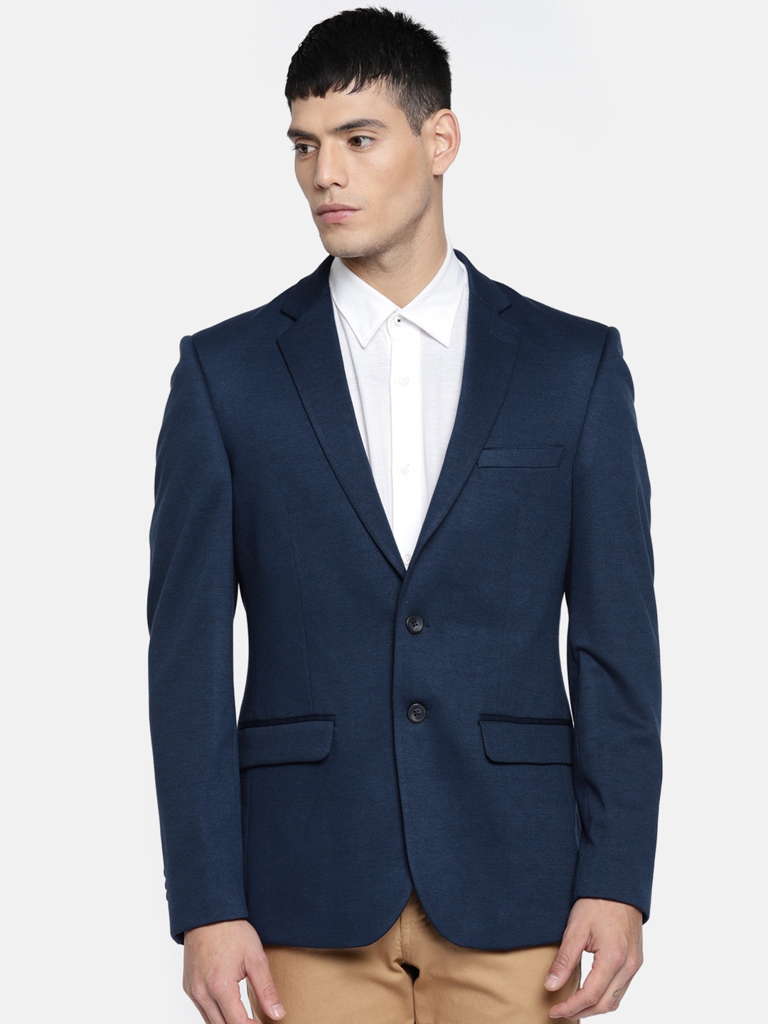 Buy ColorPlus Navy Blue Single Breasted Contemporary Fit Formal