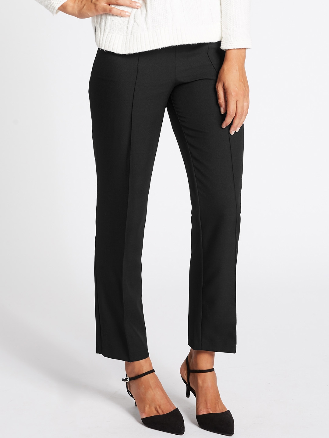 Buy Marks  Spencer Women Beige Slim Fit Solid Cigarette Trousers online   Looksgudin