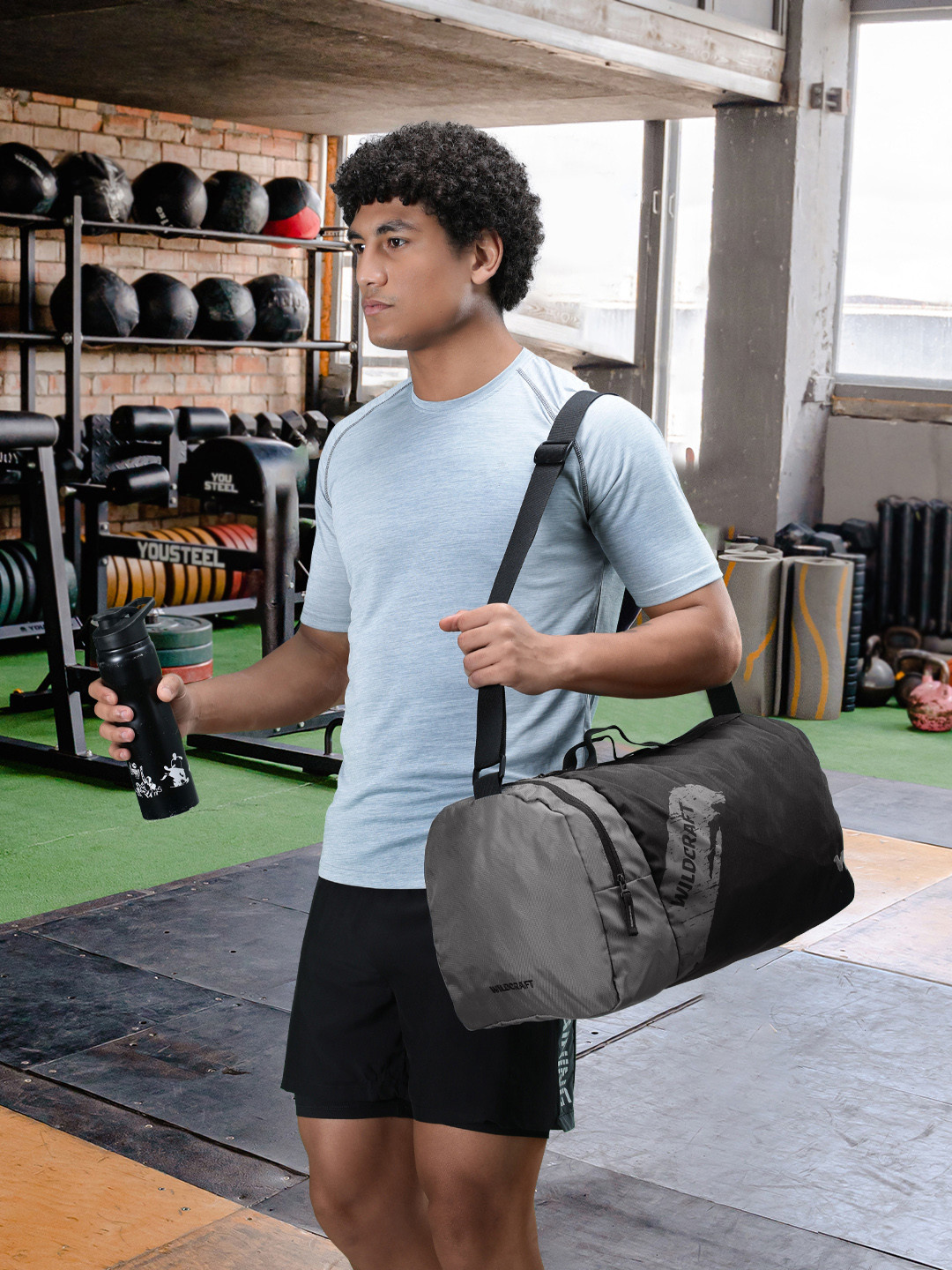 Wildcraft Men Black & Grey Mynt Printed Duffel Bag