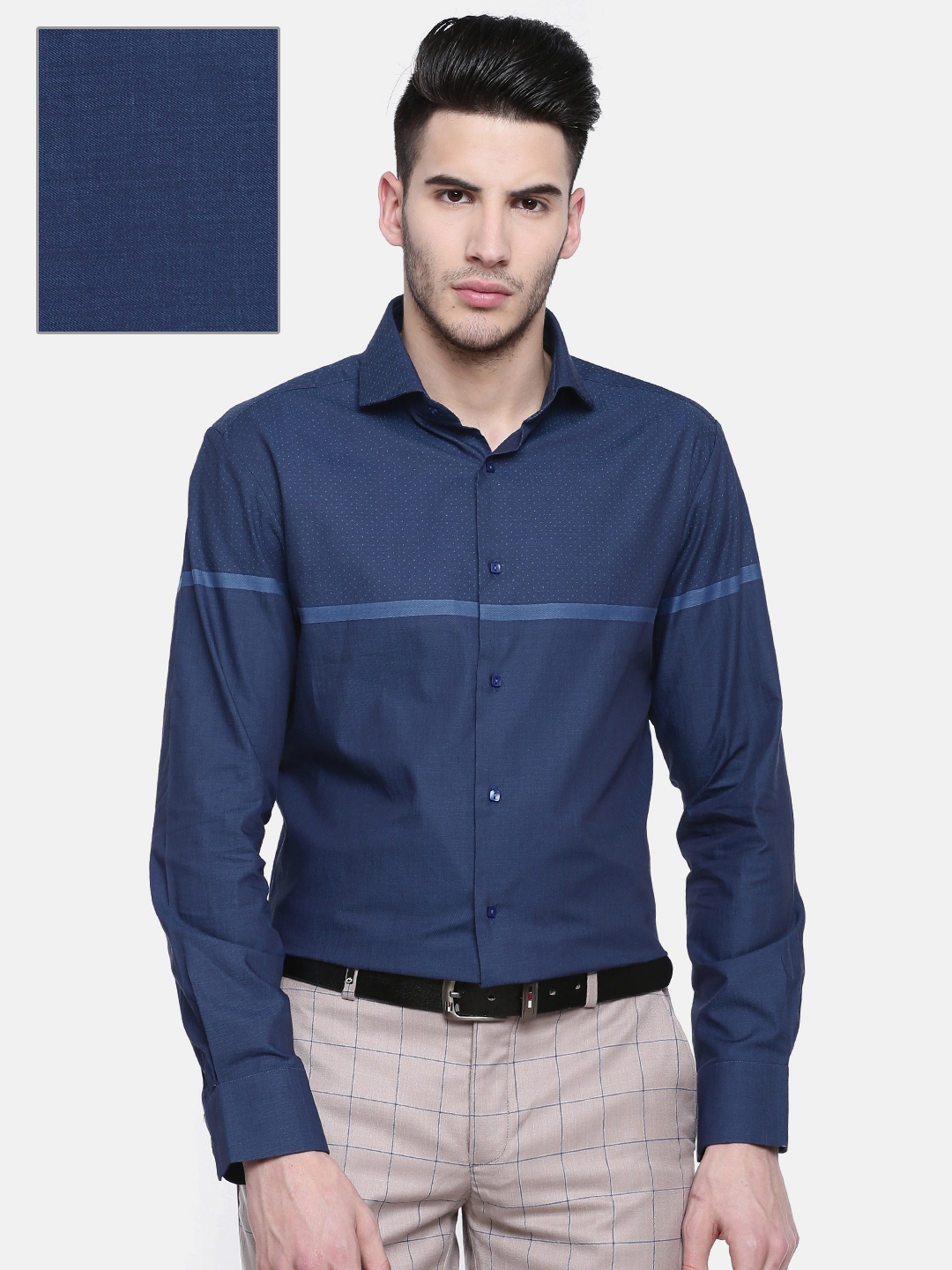 Buy Oxemberg Men Blue Super Slim Fit Self Design Formal Shirt ...