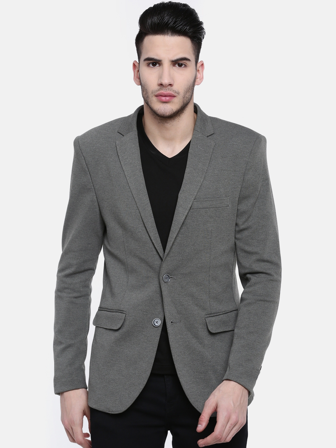 Oxemberg Grey Modern Regular Fit Solid Single Breasted Smart Casual Blazer