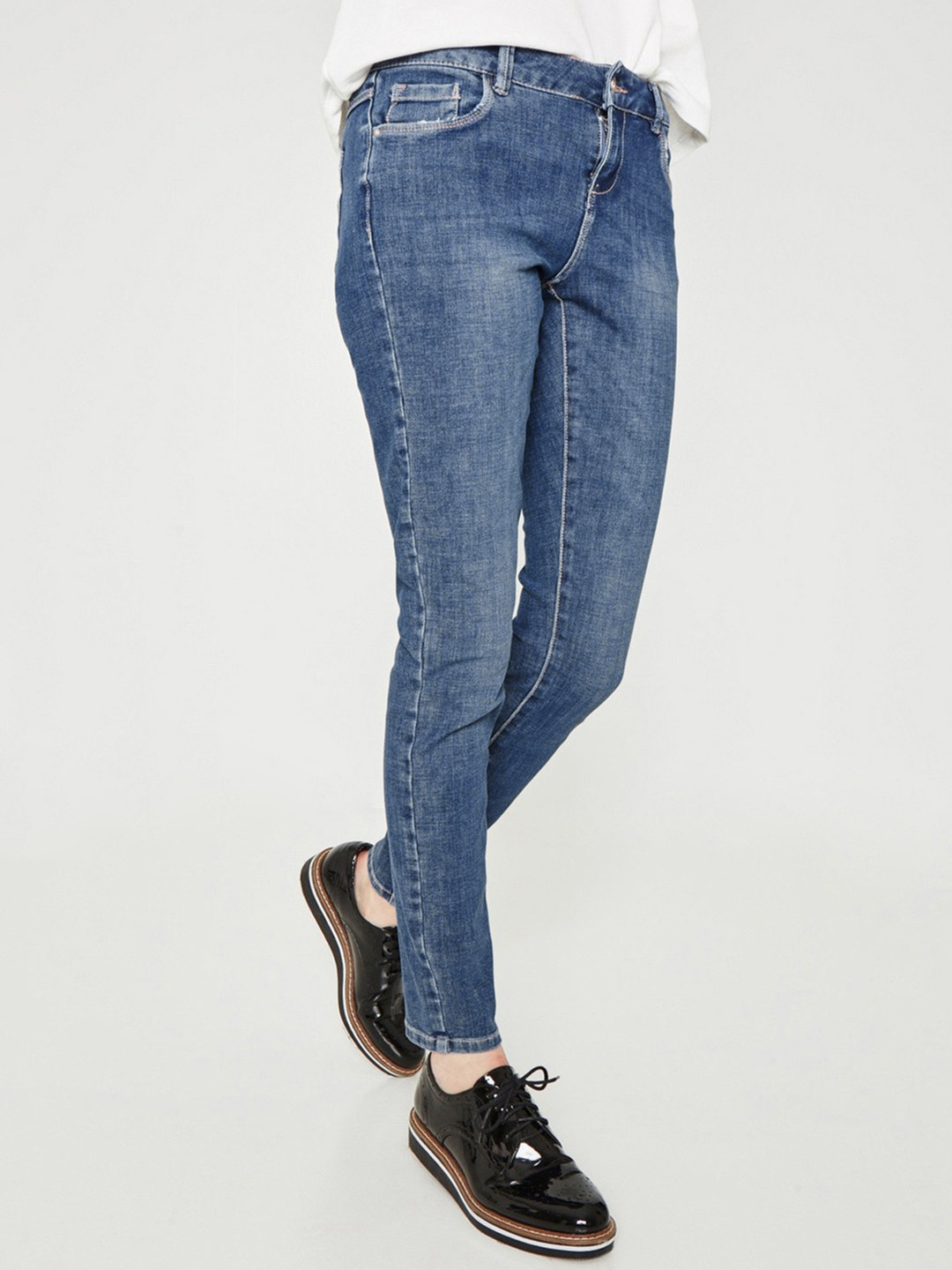 promod Women Blue Skinny Fit Mid-Rise Clean Look Stretchable Jeans