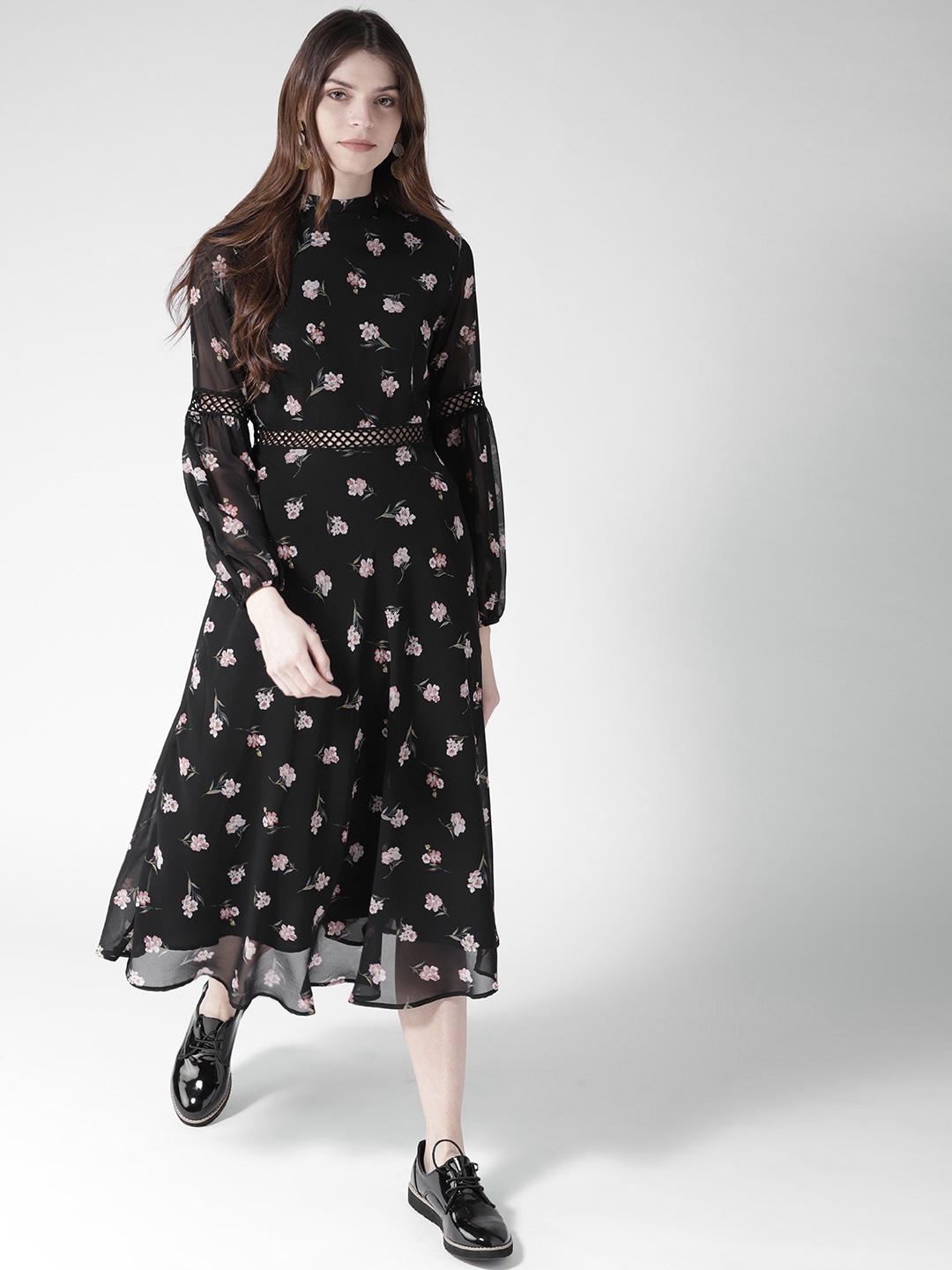 black and grey floral dress Today's Deals - OFF 73%