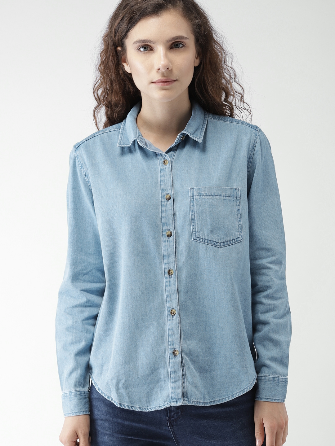 Buy FOREVER 21 Women Blue Faded Denim Shirt  Shirts for Women 4329561   Myntra