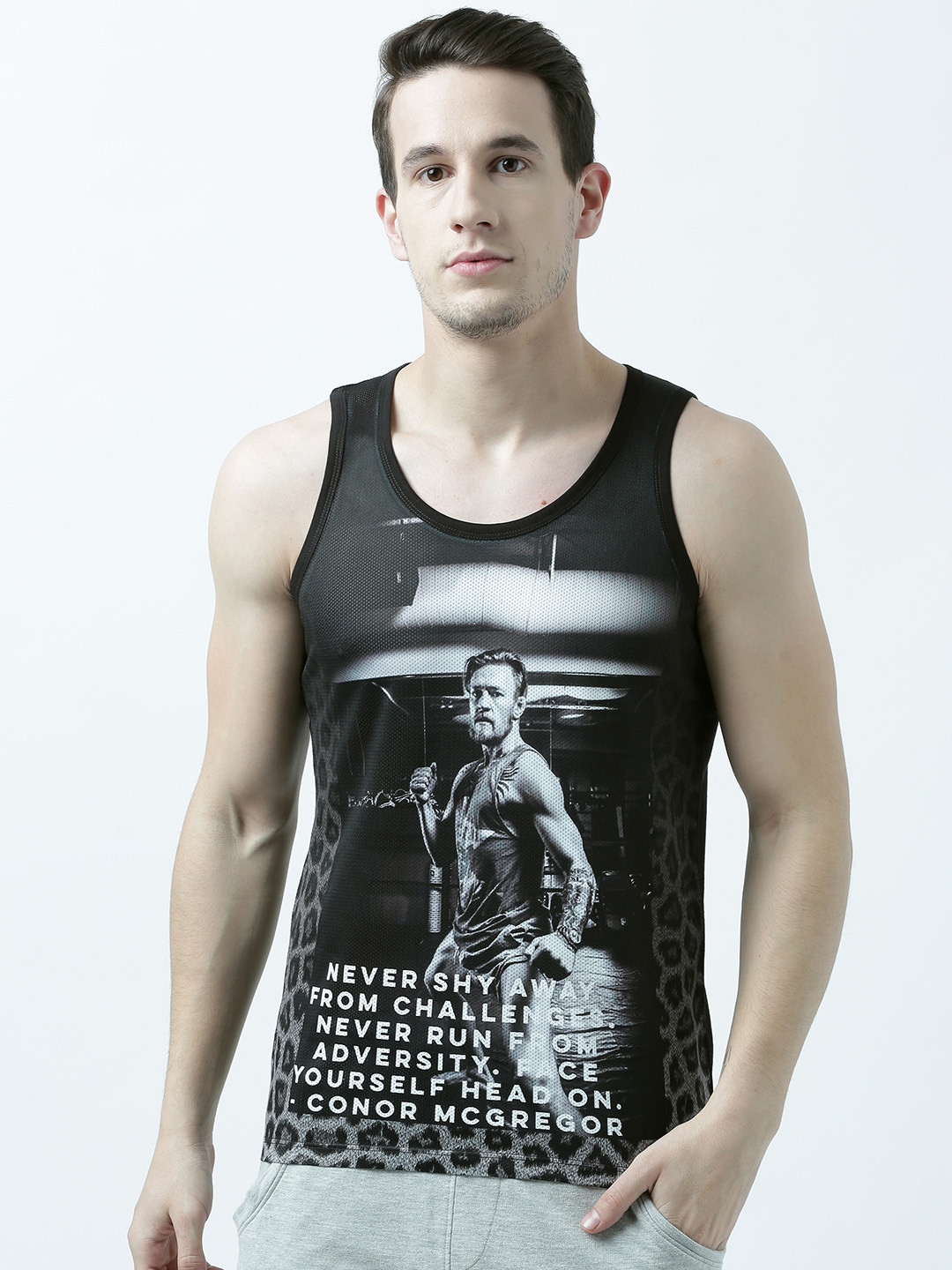 Wear Your Mind Men Grey Printed Scoop Neck T-shirt