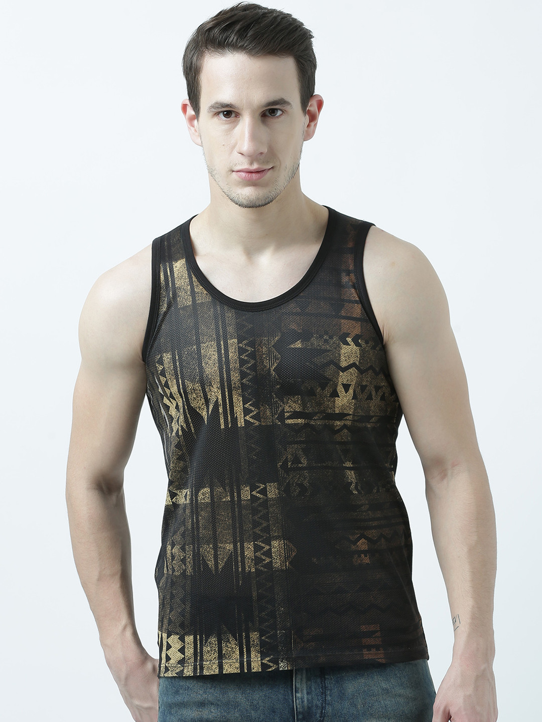 Wear Your Mind Men Olive Green Printed Scoop Neck T-shirt