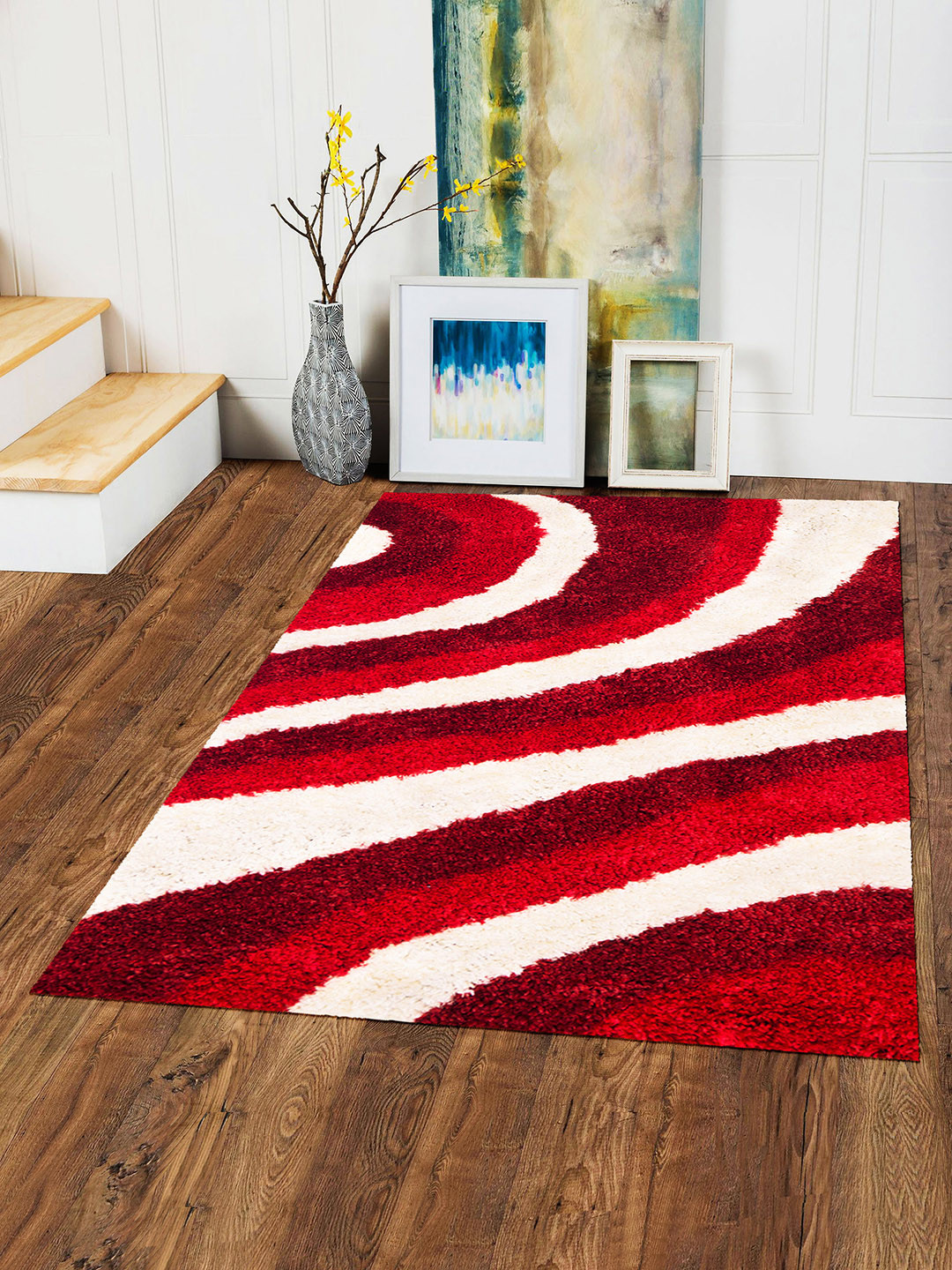 Story@home Red & White Printed Carpet