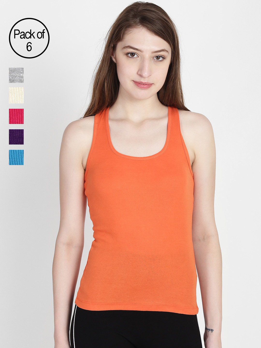 Leading Lady Pack of 6 Camisoles SARA-6-OR-RN-PP-SKN-MG-SKY-XXL