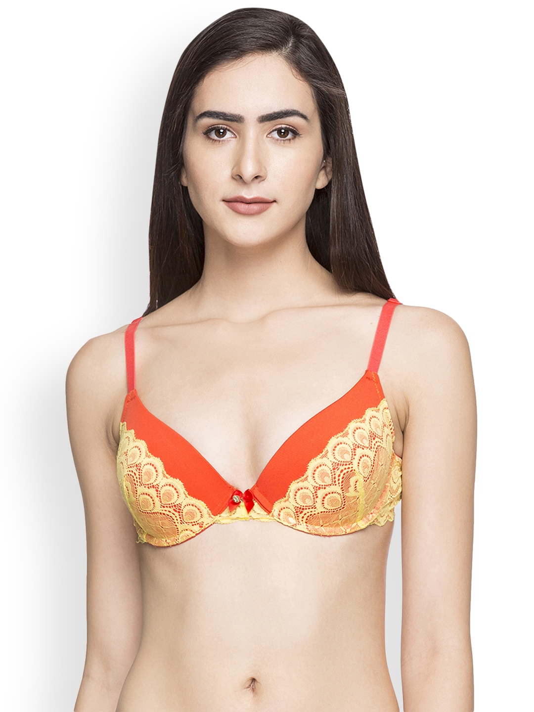 Buy Candyskin Red & Yellow Lace Underwired Push Up Bra CS BRA 05ARED WITH  YELLOW - Bra for Women 4369722