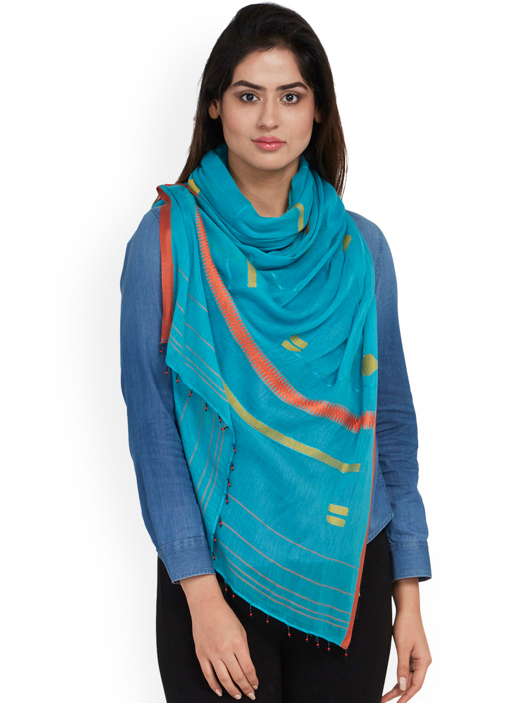 SHINGORA Women Turquoise Blue Striped Stole