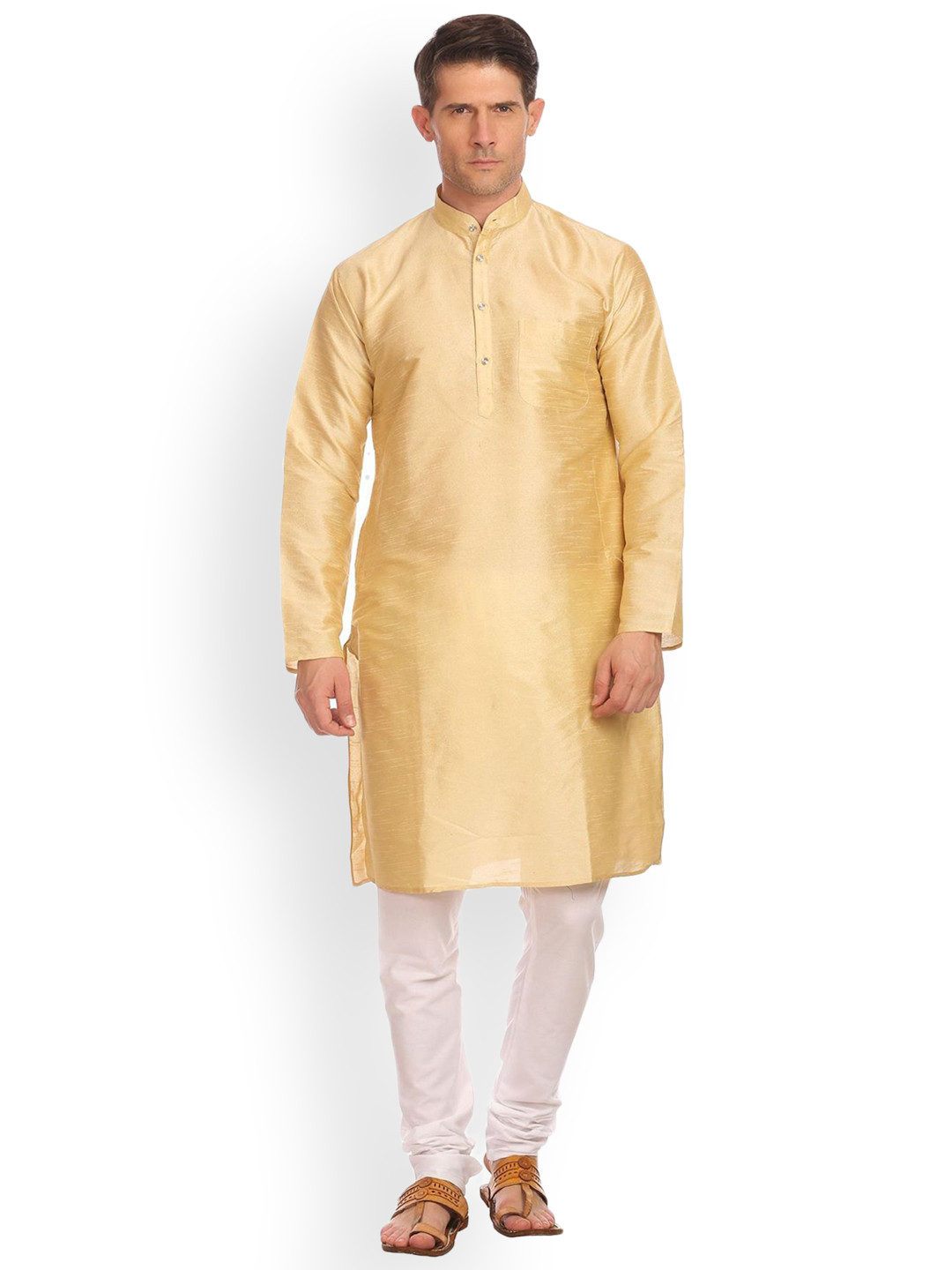 Wintage Men Gold-Toned Solid Straight Banarasi Kurta
