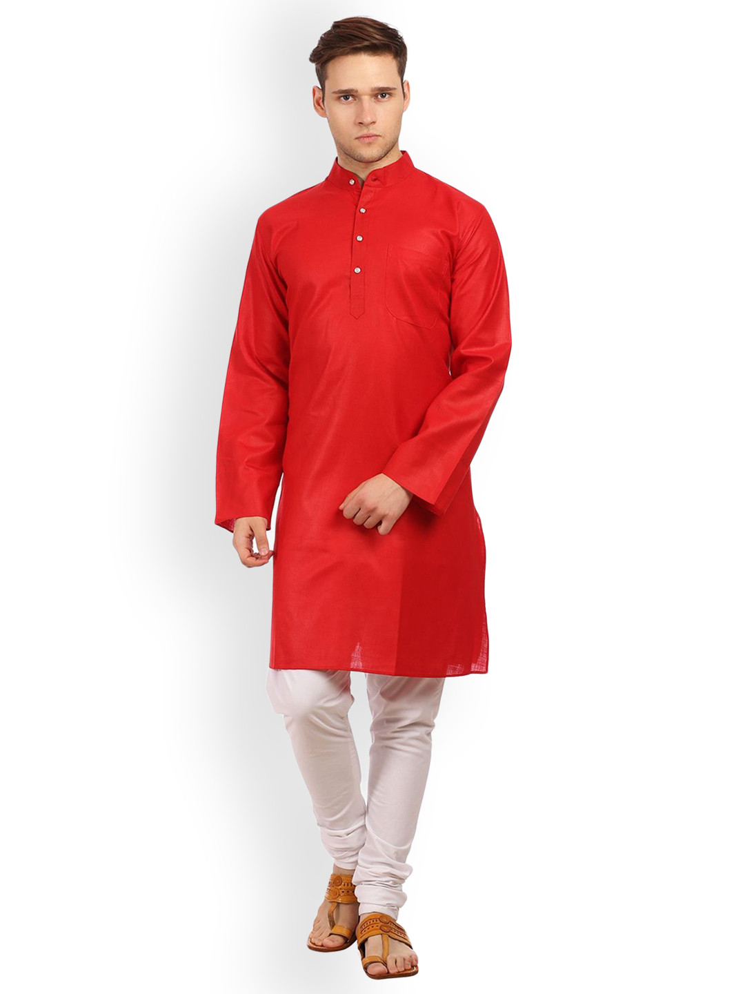 Wintage Men Red Solid Straight Kurta