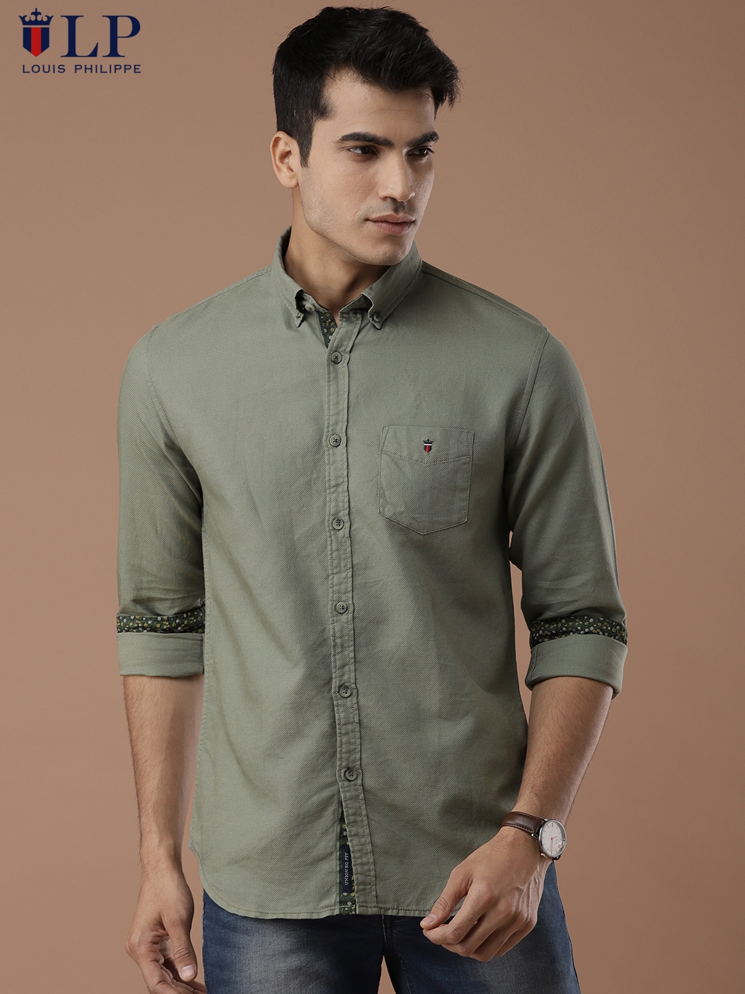 Louis philippe olive green shirt deals
