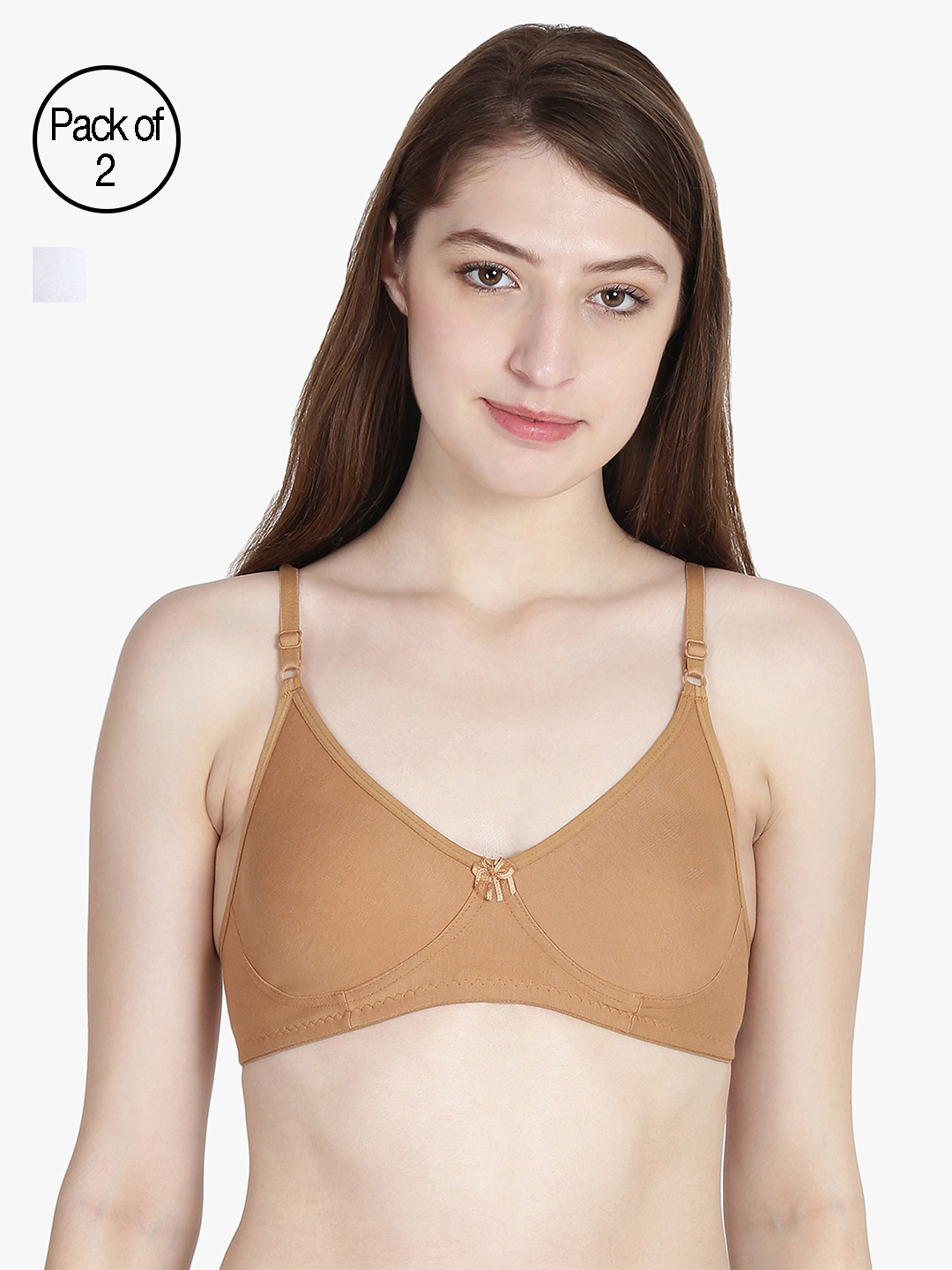 Leading Lady Pack of 2 Non-Padded Cut & Sew T-shirt With Full Coverage Bras COOL-WH-SKN